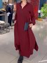 Women Plain Long Sleeve Spring/Fall Split Joint Dress V Neck Daily Vintage Maxi Shirt Dress A-Line Dress
