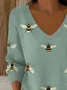 Women Animal Spring/Fall Casual Long Sleeve V Neck Cotton Sweater