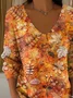 Women Maple Leaf Long Sleeve Tee T-shirt V Neck Printing Casual Spring/Fall Top