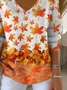 Women Maple Leaf Long Sleeve Tee T-shirt V Neck Printing Casual Spring/Fall Top