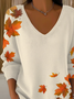 Women Maple Leaf Long Sleeve Tee T-shirt V Neck Printing Casual Spring/Fall Top