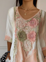 Women Floral Three Quarter Sleeve Tee T-shirt V Neck Printing Casual Spring/Fall Graphic Tee Top
