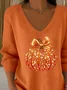 Women Halloween (pumpkin) Long Sleeve Tee T-shirt V Neck Printing Casual Spring/Fall Top