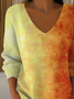 Women Ombre Long Sleeve Tee T-shirt V Neck Printing Casual Spring/Fall Top
