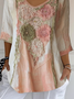 Women Floral Three Quarter Sleeve Tee T-shirt V Neck Printing Casual Spring/Fall Graphic Tee Top