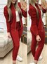 Women Geometric Split Joint Two-Piece Set Daily Long Sleeve Casual Spring/Fall Top With Pants Matching Set