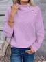 Women Geometric Turtleneck Jacquard Vintage Spring/Fall Long Sleeve Sweatshirt