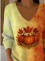 Women Maple Leaf Long Sleeve Tee T-shirt V Neck Printing Casual Spring/Fall Top