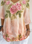 Women Floral Three Quarter Sleeve Tee T-shirt V Neck Printing Casual Spring/Fall Graphic Tee Top