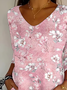 Women Floral Three Quarter Sleeve Tee T-shirt V Neck Printing Casual Spring/Fall Graphic Tee Top