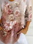 Women Floral Three Quarter Sleeve Tee T-shirt V Neck Printing Casual Spring/Fall Graphic Tee Top