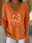 Women Halloween (pumpkin) Long Sleeve Tee T-shirt V Neck Printing Casual Spring/Fall Top