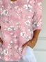 Women Floral Three Quarter Sleeve Tee T-shirt V Neck Printing Casual Spring/Fall Graphic Tee Top