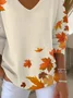 Women Maple Leaf Long Sleeve Tee T-shirt V Neck Printing Casual Spring/Fall Top
