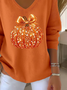 Women Halloween (pumpkin) Long Sleeve Tee T-shirt V Neck Printing Casual Spring/Fall Top