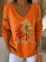 Women Maple Leaf Long Sleeve Tee T-shirt V Neck Printing Casual Spring/Fall Top