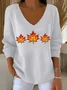 Women Maple Leaf Long Sleeve Tee T-shirt V Neck Printing Casual Spring/Fall Top