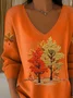 Women Maple Leaf Long Sleeve Tee T-shirt V Neck Printing Casual Spring/Fall Top