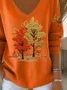 Women Maple Leaf Long Sleeve Tee T-shirt V Neck Printing Casual Spring/Fall Top