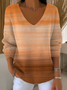 Women Abstract Long Sleeve Tee T-shirt V Neck Printing Casual Spring/Fall Top