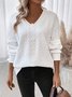 Women Geometric V Neck Jacquard Vintage Spring/Fall Long Sleeve Sweatshirt