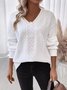 Women Geometric V Neck Jacquard Vintage Spring/Fall Long Sleeve Sweatshirt