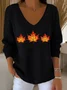 Women Maple Leaf Long Sleeve Tee T-shirt V Neck Printing Casual Spring/Fall Top