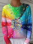 Women Striped Winter Vintage Long Sleeve Crew Neck Sweater
