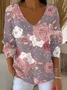 Women Floral Long Sleeve Tee T-shirt V Neck Printing Casual Spring/Fall Top