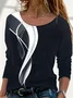 Women Abstract Long Sleeve Tee T-shirt Crew Neck Printing Casual Spring/Fall Graphic Tee Top