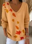 Women Maple Leaf Long Sleeve Tee T-shirt V Neck Printing Casual Spring/Fall Top