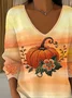 Women Maple Leaf Long Sleeve Tee T-shirt V Neck Printing Casual Spring/Fall Top