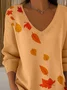 Women Maple Leaf Long Sleeve Tee T-shirt V Neck Printing Casual Spring/Fall Top