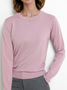 Women Plain Split Joint Spring/Fall Street Long Sleeve Crew Neck Sweater