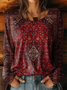 Women Ethnic Long Sleeve Tee T-shirt Crew Neck Printing Casual Spring/Fall Graphic Tee Top