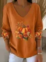 Women Floral Long Sleeve Tee T-shirt V Neck Printing Casual Spring/Fall Top