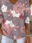 Women Floral Long Sleeve Tee T-shirt V Neck Printing Casual Spring/Fall Top