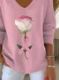 Women Floral Long Sleeve Tee T-shirt V Neck Printing Casual Spring/Fall Top