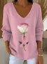 Women Floral Long Sleeve Tee T-shirt V Neck Printing Casual Spring/Fall Top