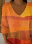 Women Abstract Long Sleeve Tee T-shirt V Neck Printing Casual Spring/Fall Top