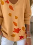 Women Maple Leaf Long Sleeve Tee T-shirt V Neck Printing Casual Spring/Fall Top