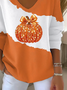 Women Halloween (pumpkin) Long Sleeve Tee T-shirt V Neck Printing Casual Spring/Fall Top
