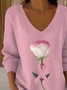Women Floral Long Sleeve Tee T-shirt V Neck Printing Casual Spring/Fall Top