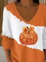 Women Halloween (pumpkin) Long Sleeve Tee T-shirt V Neck Printing Casual Spring/Fall Top