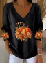 Women Floral Long Sleeve Tee T-shirt V Neck Printing Casual Spring/Fall Top