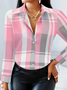 Women Plaid Long Sleeve Shirt Spring/Fall Buckle Shirt Collar Regular Sleeve Daily Casual Top