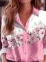 Women Floral Long Sleeve Shirt Spring/Fall Buckle Shirt Collar Regular Sleeve Daily Casual Top