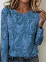 Women Paisley Long Sleeve Tee T-shirt Crew Neck Vintage Spring/Fall Top