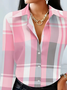 Women Plaid Long Sleeve Shirt Spring/Fall Buckle Shirt Collar Regular Sleeve Daily Casual Top