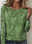 Women Paisley Long Sleeve Tee T-shirt Crew Neck Vintage Spring/Fall Top